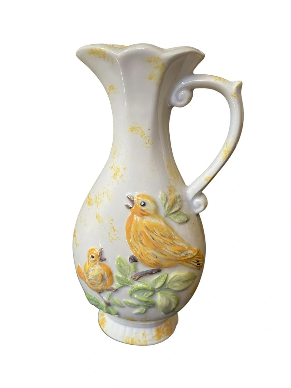 VINTAGE CERAMIC VASE WITH YELLOW CANARY BIRDS
